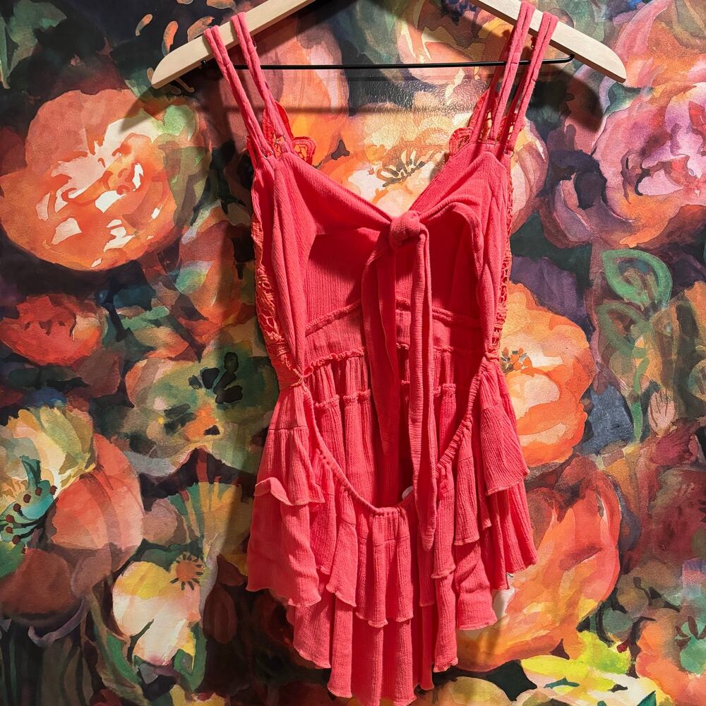 Coral Ruffle Tiered Cami Peplum Tank Top szS Y2K,fairy, festival, boho, concert - Picture 4 of 7